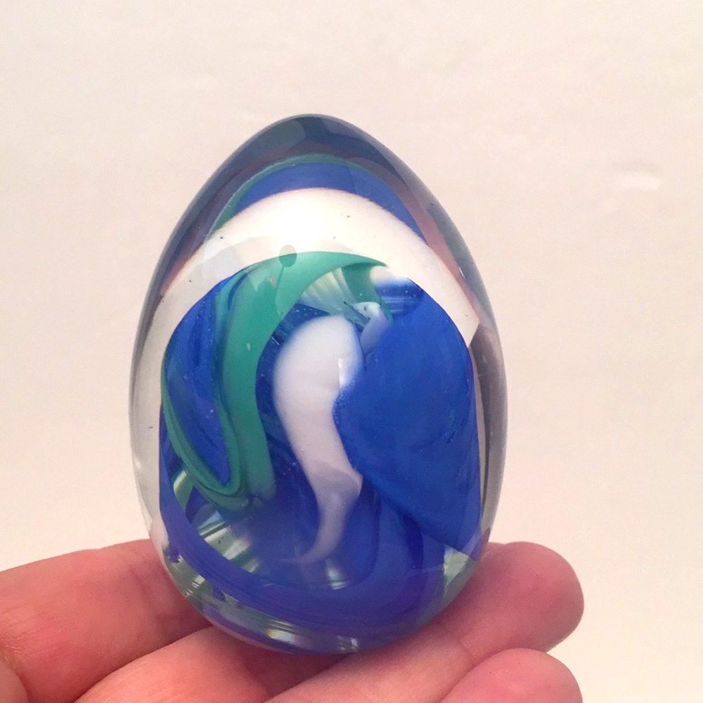 Blue and Green Swirled Glass Hand Blown Egg